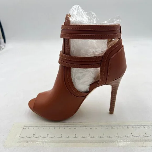 XYD Brown Peep Toe Sandal Ankle Booties Dual Buckled Straps Stiletto Heels Shoes - Picture 2 of 8